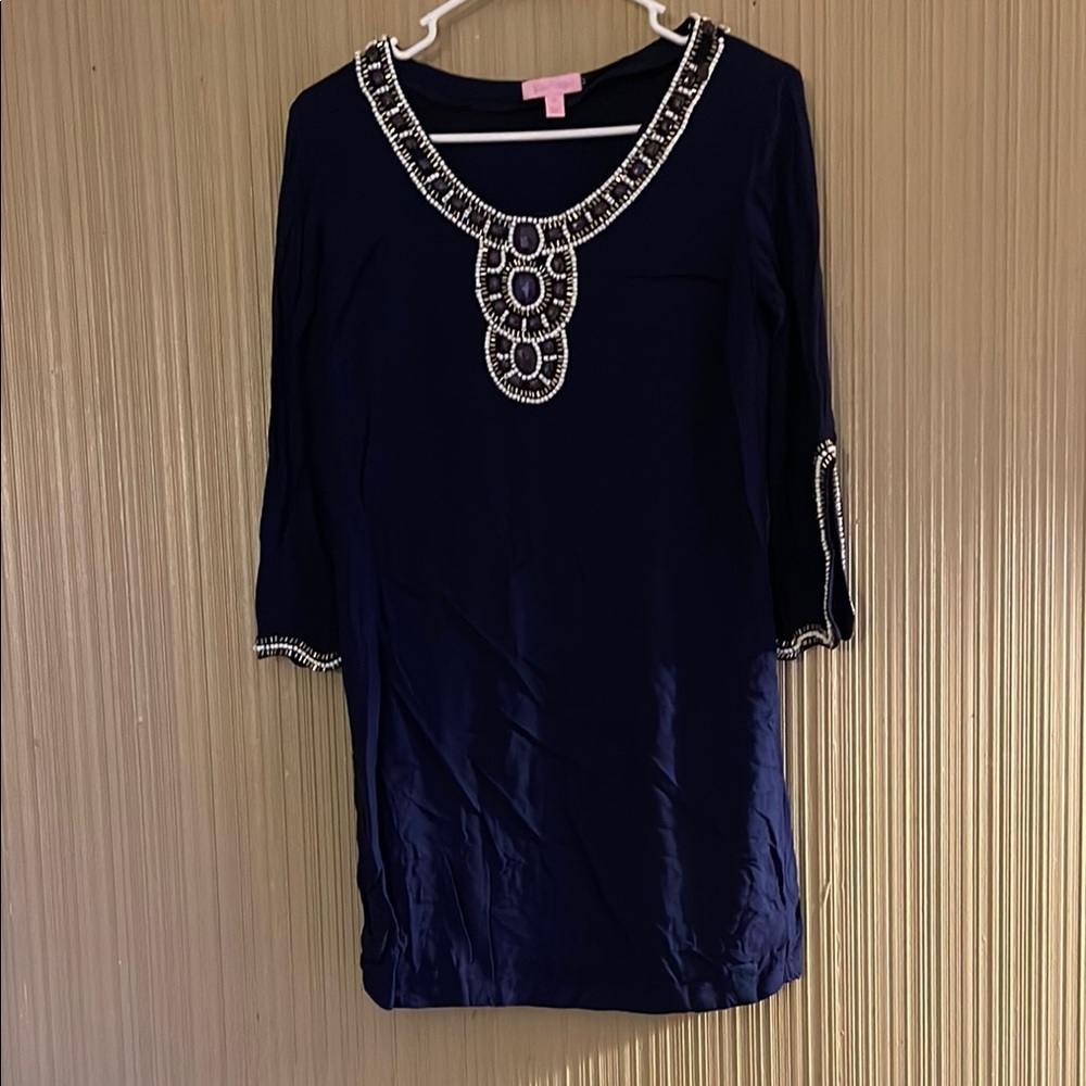 Navy Lilly Pulitzer Dress with Beaded Neckline XS
